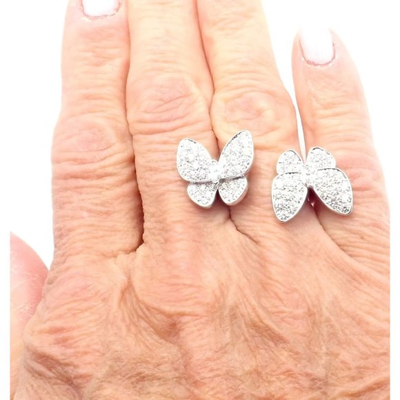 Van Cleef & Arpels 18k White Gold Diamond Two Butterfly Between Finger Ring - Picture 7 of 10